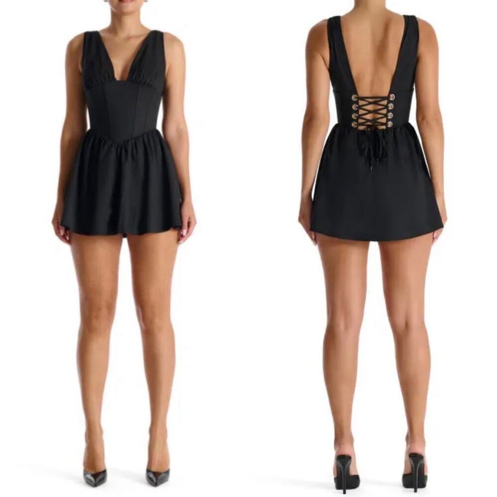Naked Wardrobe Black Bustier Corset Lace-Up Back Minidress S LBD Party Date